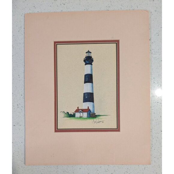 Lighthouse Mixed Media Art Signed Original 1992 Matted Costal Outer banks - Picture 10 of 15